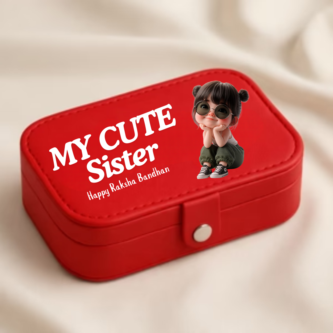 Large Customized Cute Cartoon Illustrations Jewellery Box with Message | Rakshabandhan Special Gift for Sister (Random Color)