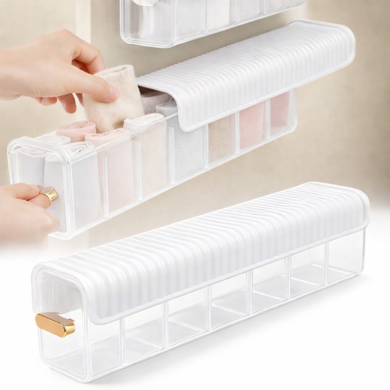 6 Slot Socks Organizer– Drawer Divider & Storage Box for Socks, Underwear & Accessories (Random color-Pack of 1)