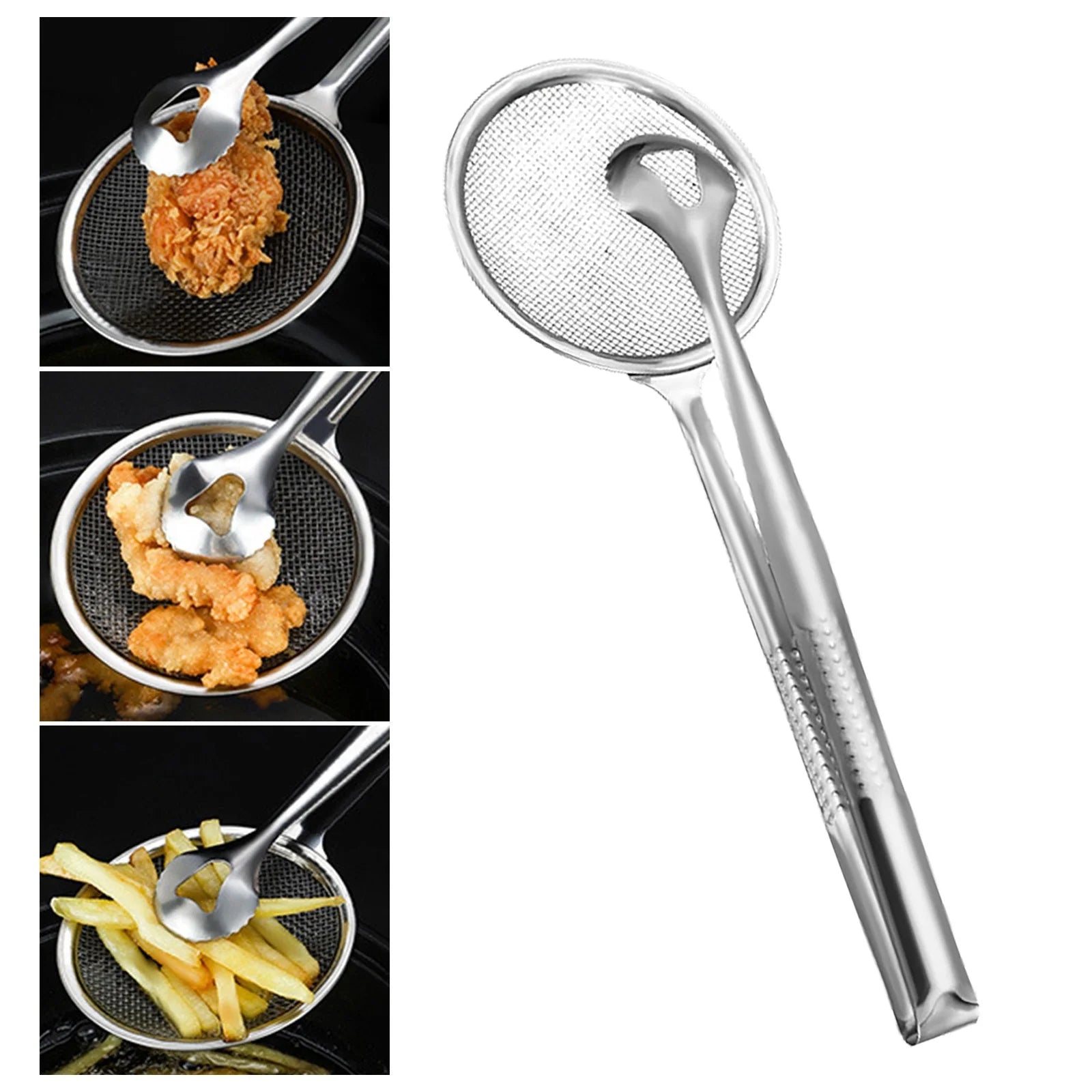 Stainless Steel Oil Frying Filter Tong – Kitchen Frying Tool for Draining & Serving Oil, Heat-Resistant Cooking Tong (Pack of 1)