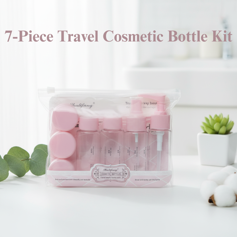 7-Piece Travel Size Cosmetic Bottle Kit – Portable Refillable Travel Containers Set for Shampoo, Lotion & Toiletries