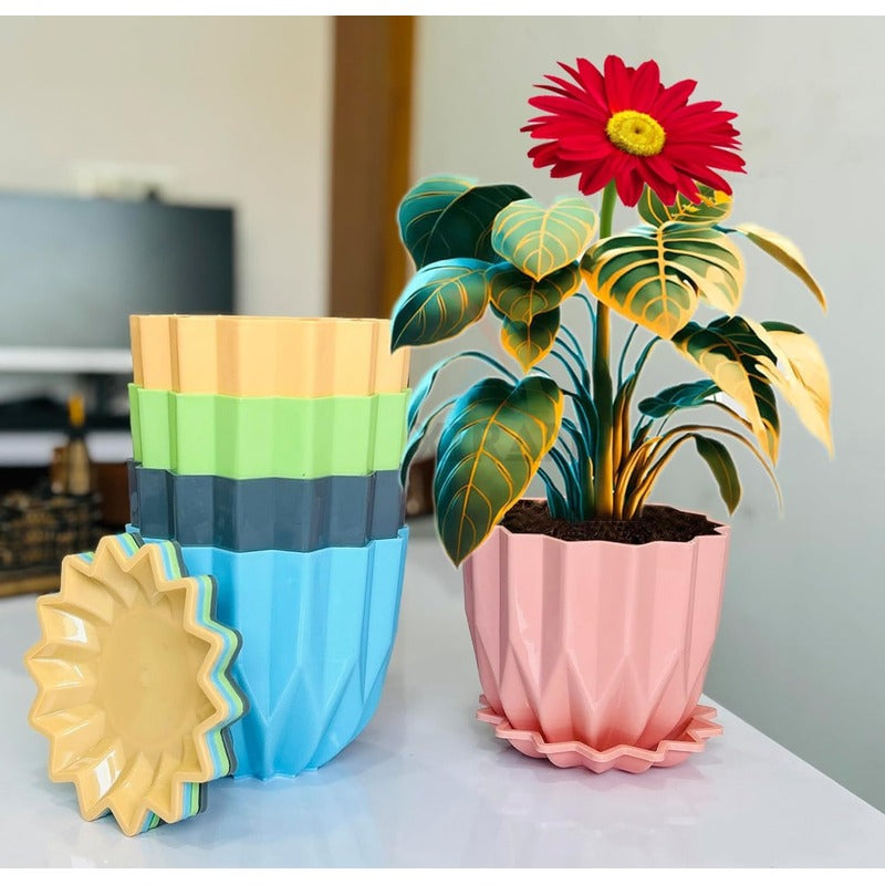 Crystal Flower Pot With Drain Plate (Set Of 5)