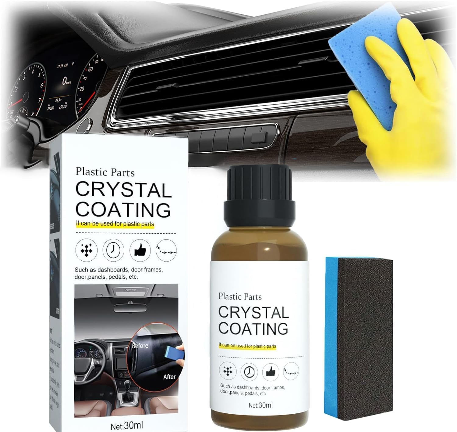 Crystal Coating for Car & Bike Plastic Parts – 30ml PVC Restorer & Dashboard Plastic Cleaner, Polish & Shining Agent