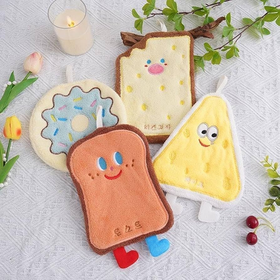 Cute Hanging Hand Towel | Soft Microfiber Kawaii Cartoon Food Design Hand Towel with Hanging Loop | Quick Dry Absorbent Kitchen, Bathroom, Car & Travel Cleaning Towel (Random Color Pack Of 1)