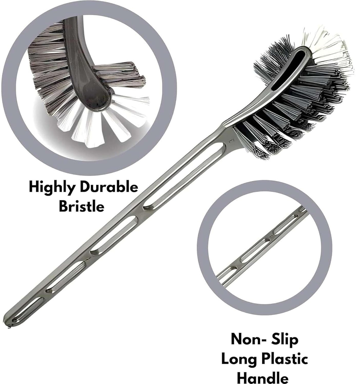 Multipurpose Toilet Brush with Holder, Long Handle Bathroom Cleaning Brush, Strong Bristle Toilet Bowl Scrubber