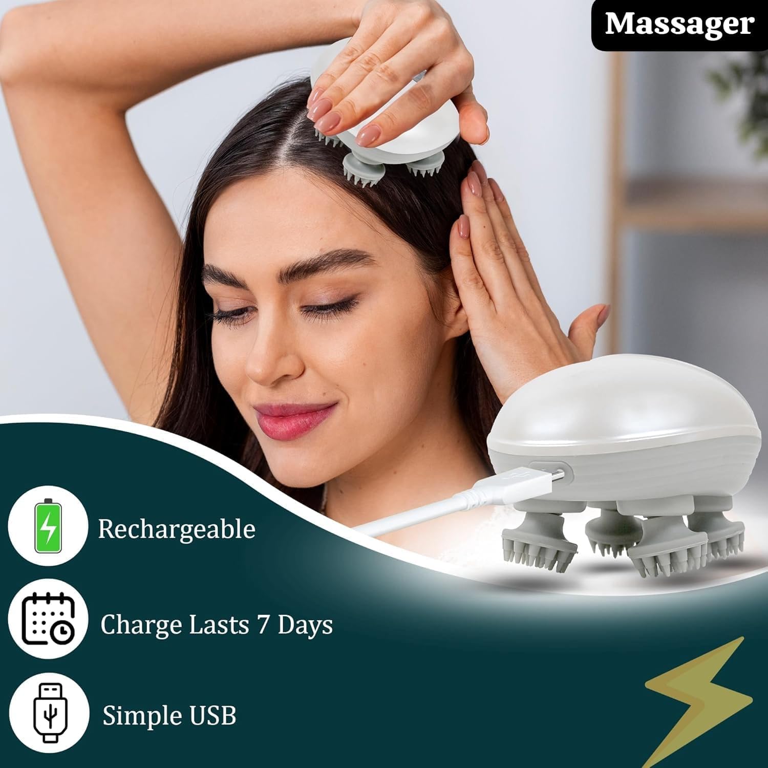 Electric Scalp & Body Massager – 96 Silicon Kneading Points with Detachable Heads for Hair Growth & Relaxation