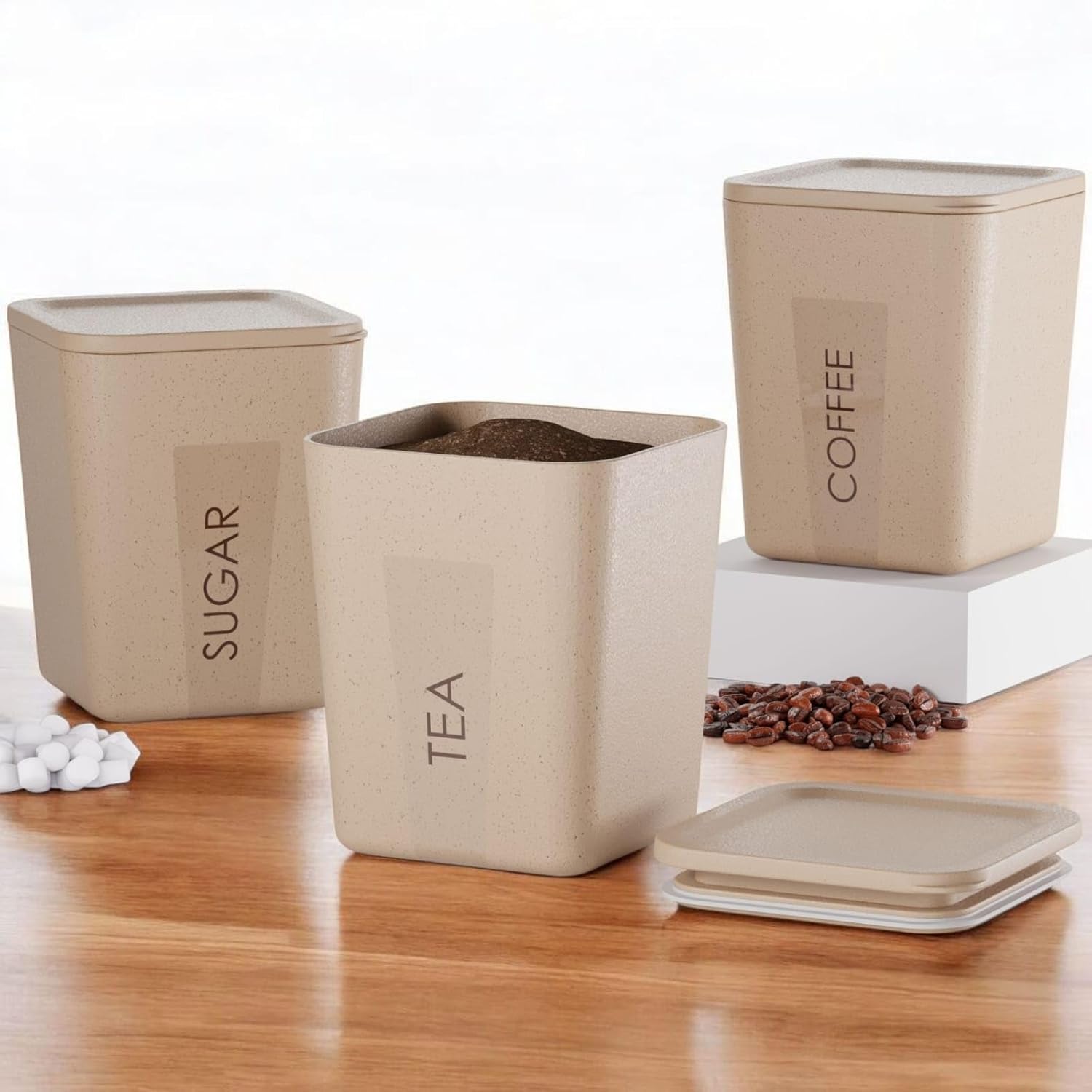 3 Pcs Tea, Coffee & Sugar Container Set – Airtight Kitchen Storage Jars