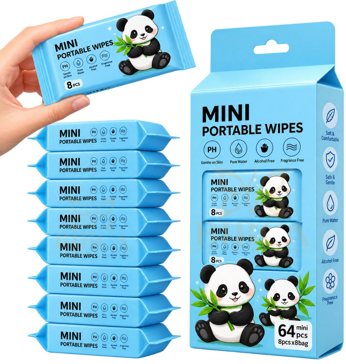 Mini Portable Baby Wipes, 8 Pcs per Pack, 64 Wipes
