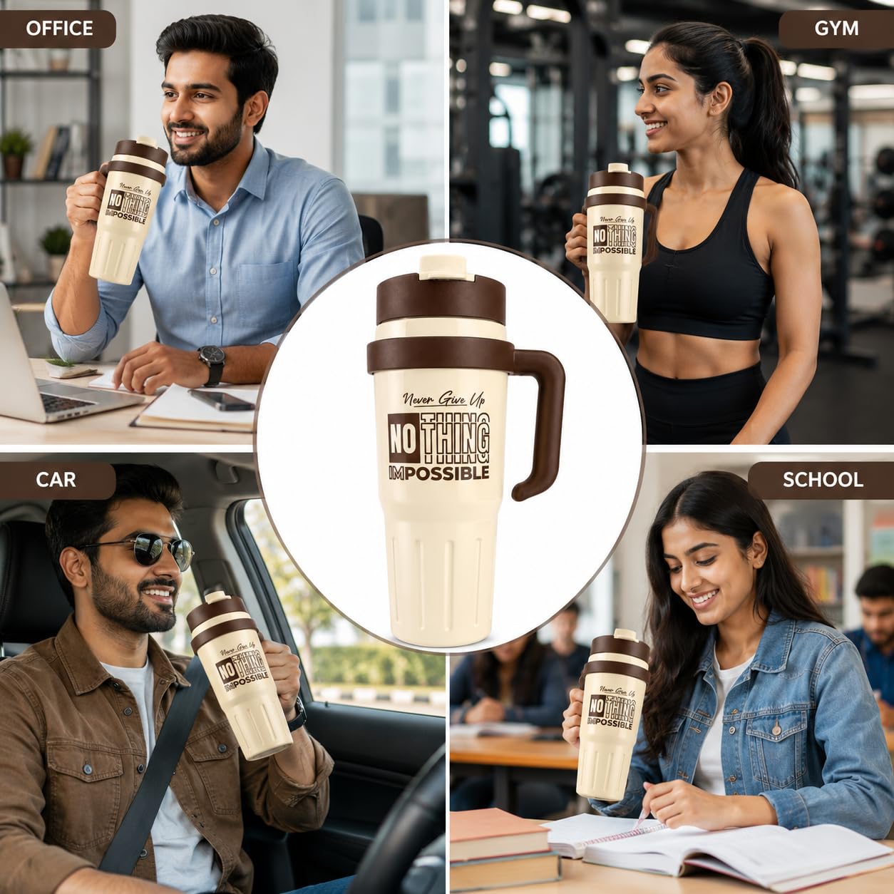 900ml Stainless Steel Tumbler | Travel Mug with Lid for Hot & Cold Drinks (Random Color-Pack of 1)