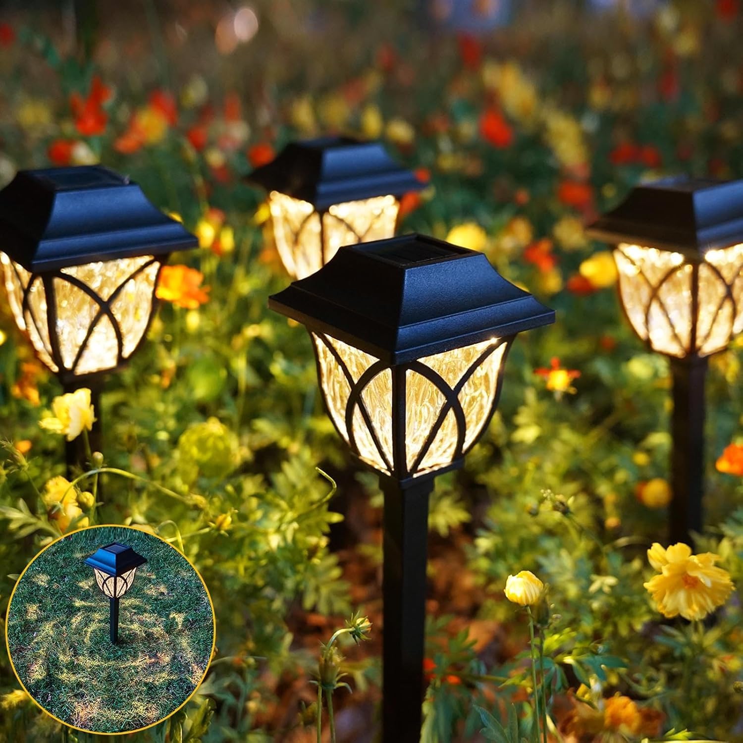 2 Pcs Solar Pathway Warm White Lights – Waterproof LED Garden Lights for Outdoor Lawn, Path, Driveway & Landscape Decoration