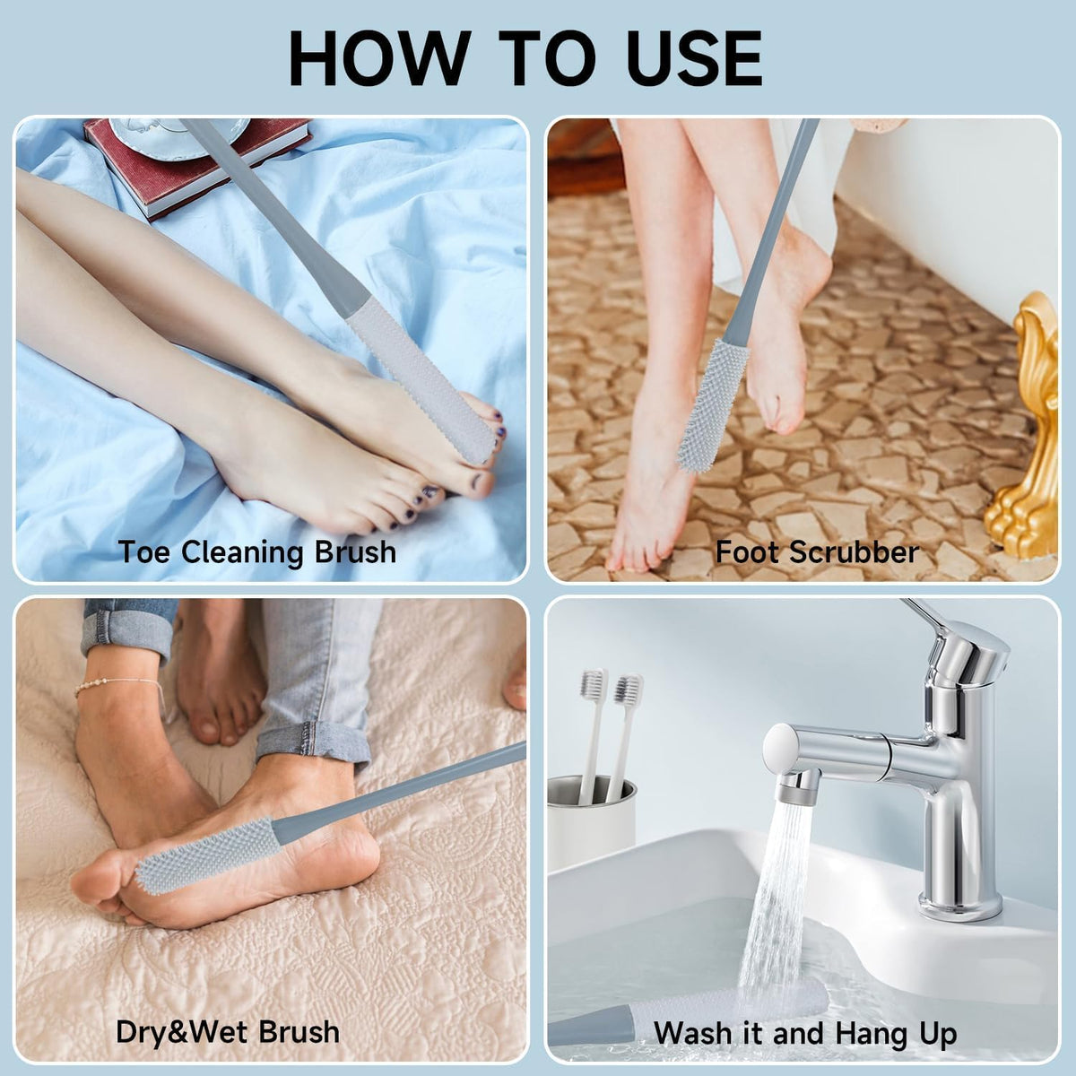 Toe Cleaning Brush - Toe And Foot Towel Brush, Long Handle Toe Brush, Lotion Applicator for Foot, No Bending To Remove The Dead Skin of The Feet, Suitable for The Elderly, Pregnant Women (Pack Of 1)