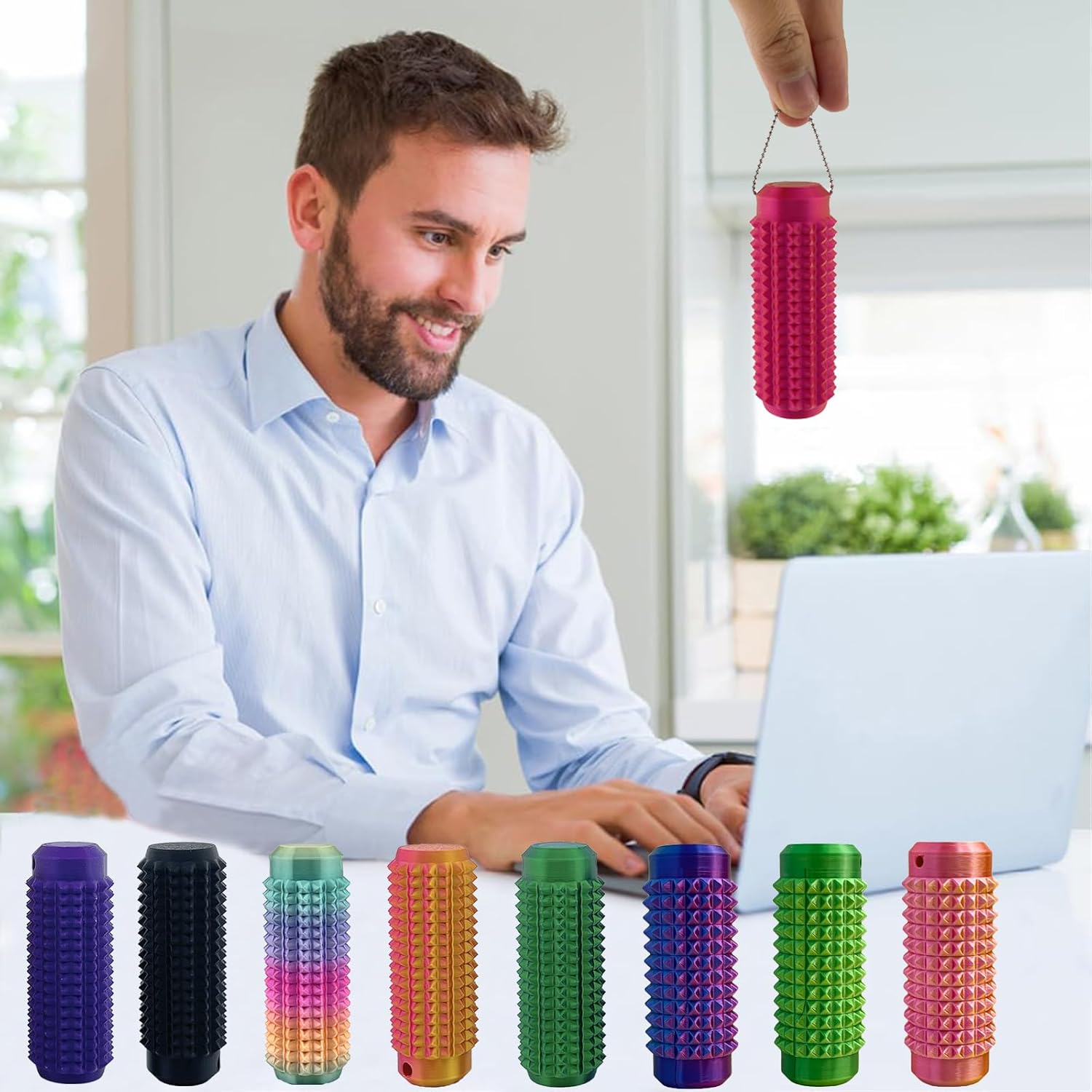 Spiky Grippie Stim Keychain – Portable Anxiety & Stress Relief Fidget Tool for Adults (3D Printed Mini Key Pendant)(Random color-Pack of 1)