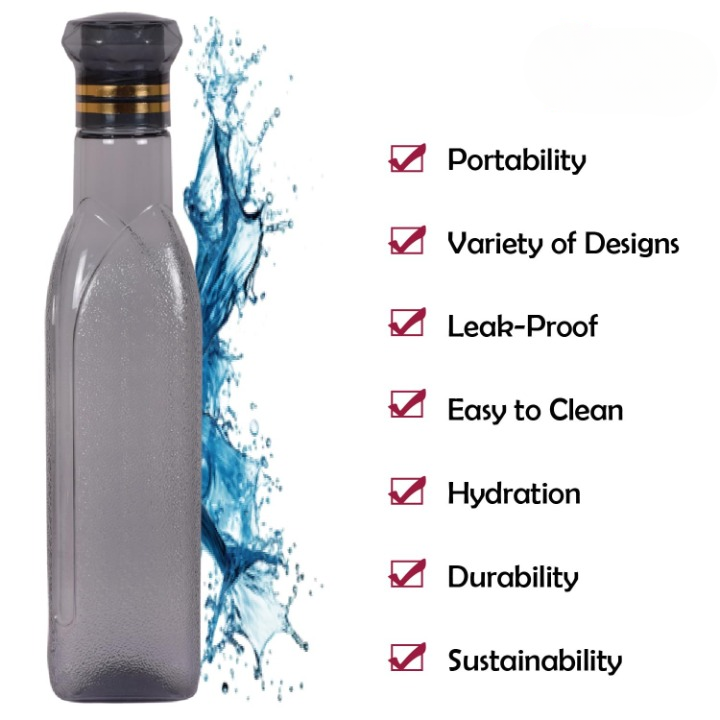 Premium Plastic Diamond Grip Water Bottle - 1 Ltr , Durable & Leakproof (Pack of 1 )