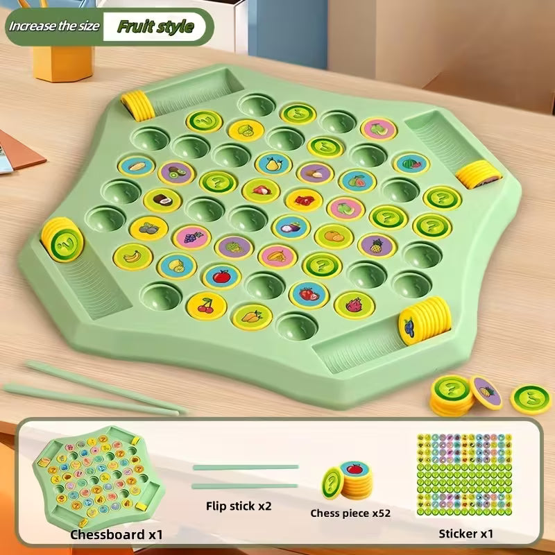 Animal & Fruit Flip-It Board Game (104 Pcs) – 4-Player Strategy & Memory Game with Colorful Chess Pieces, Flip Pens & Game Board | Fun for Teens & Adults