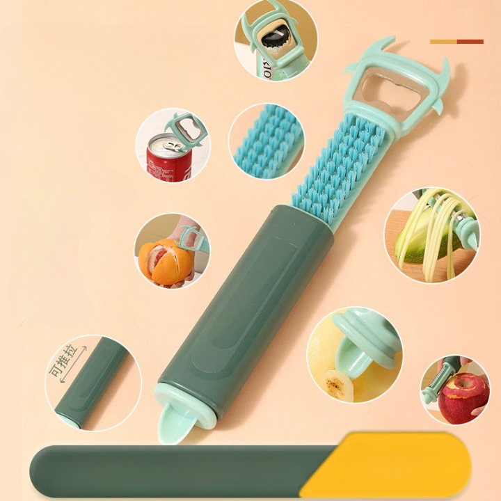 Multifunctional Kitchen Tool: 7-in-1 Stainless Steel Peeler, Grater, Bottle Opener with Storage Ring