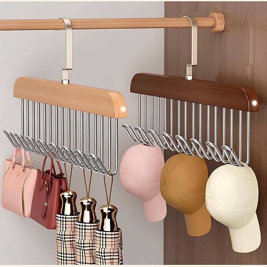 Multi-Use Wooden Hanger with Hooks – Pc Wall Mounted Storage