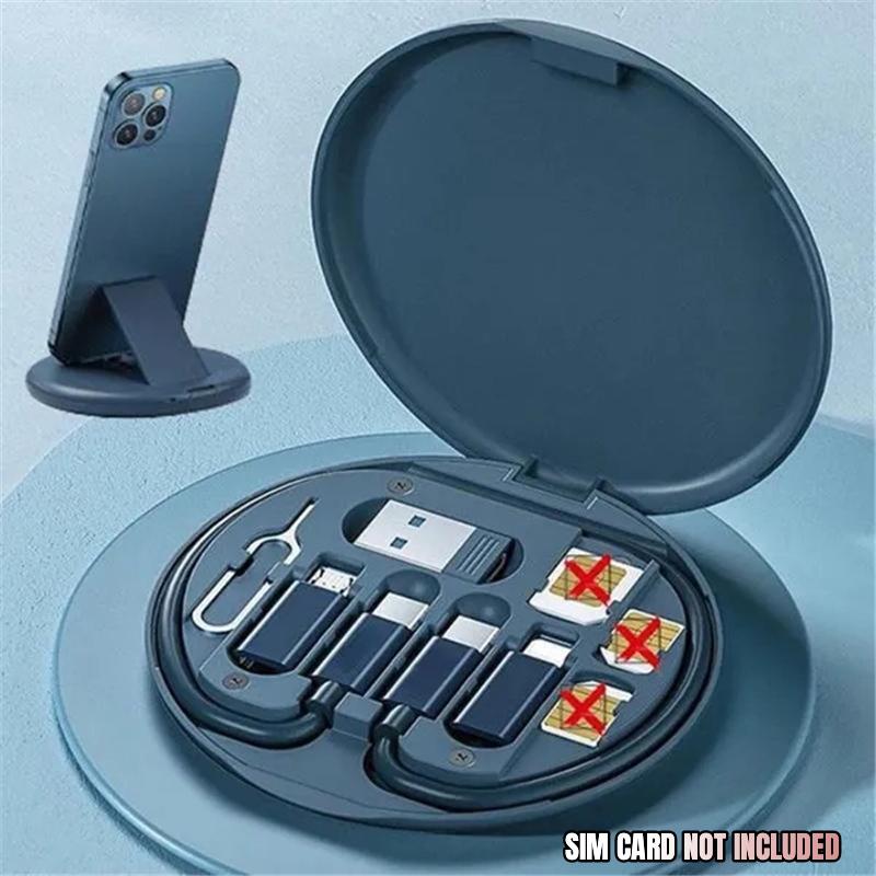 Multifunction Data Cable Set with Conversion Heads & Portable Storage Box – USB Type-C, Adapter, SIM Eject Pin & Phone Holder (Pack of 1)