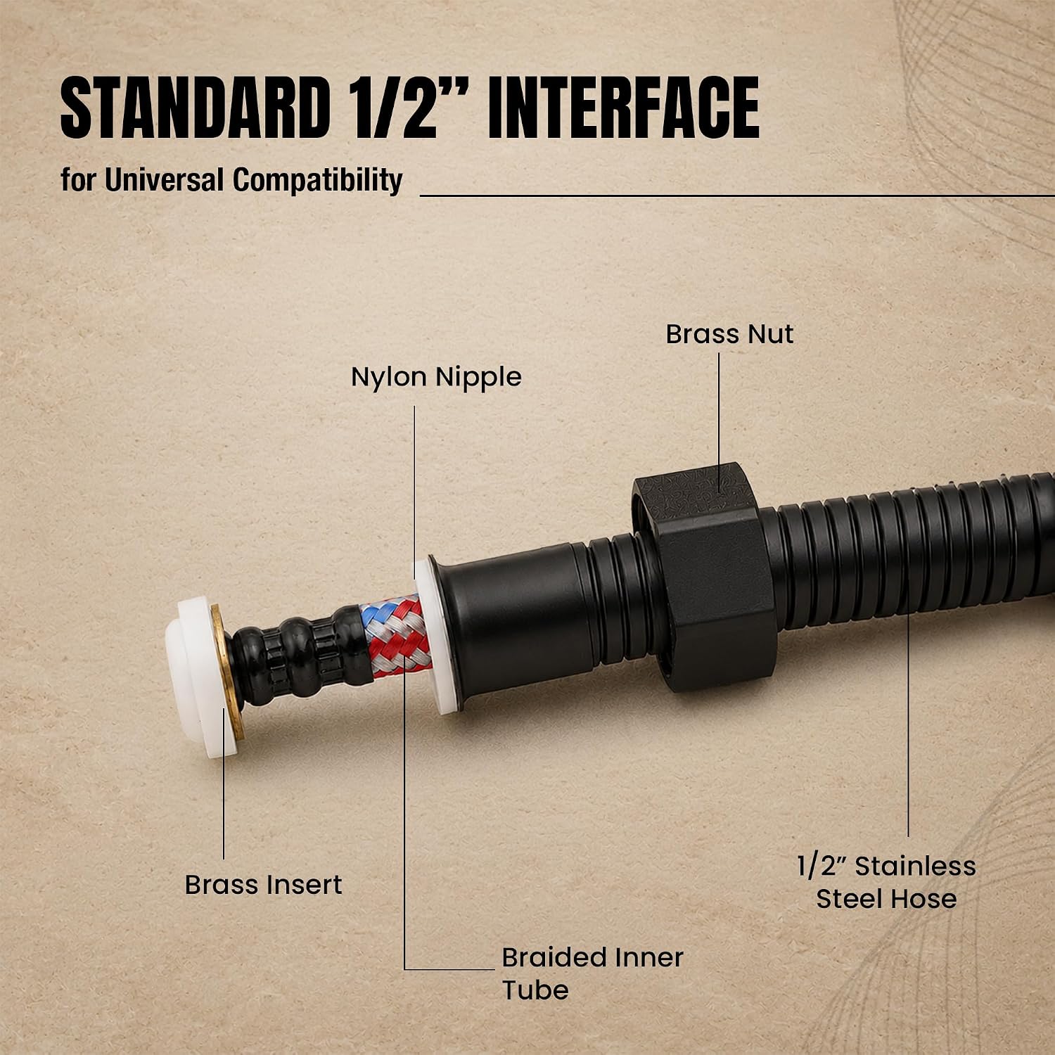 Flexible Stainless Steel Black Shower Hose Pipe Universal Anti-Twist Handheld Shower Hose – High Pressure Bathroom Replacement Hose with Brass Fittings (1.7 Meter Black Color)