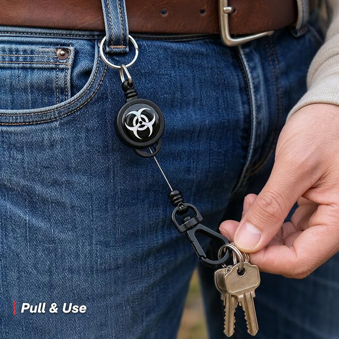 Strong Wire Retractable Keyring | Heavy-Duty Pull Reel Key Holder with Clip (Pack of 1)