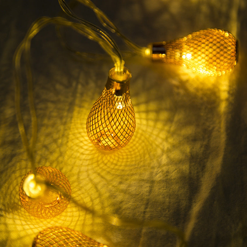 16 LED Golden Metal Rain Drop Copper Ball Shape LED Lights