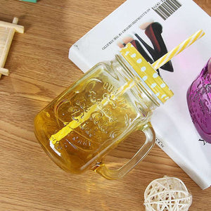 Creative Gradient Color Mason Cup Jar with Lid & Straw (Random Colors)