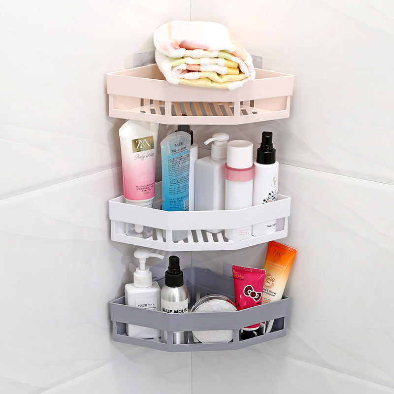 1 Pc Triangular Bathroom Corner Storage Rack – Space-Saving Wall Mounted Shelf for Bathroom & Kitchen
