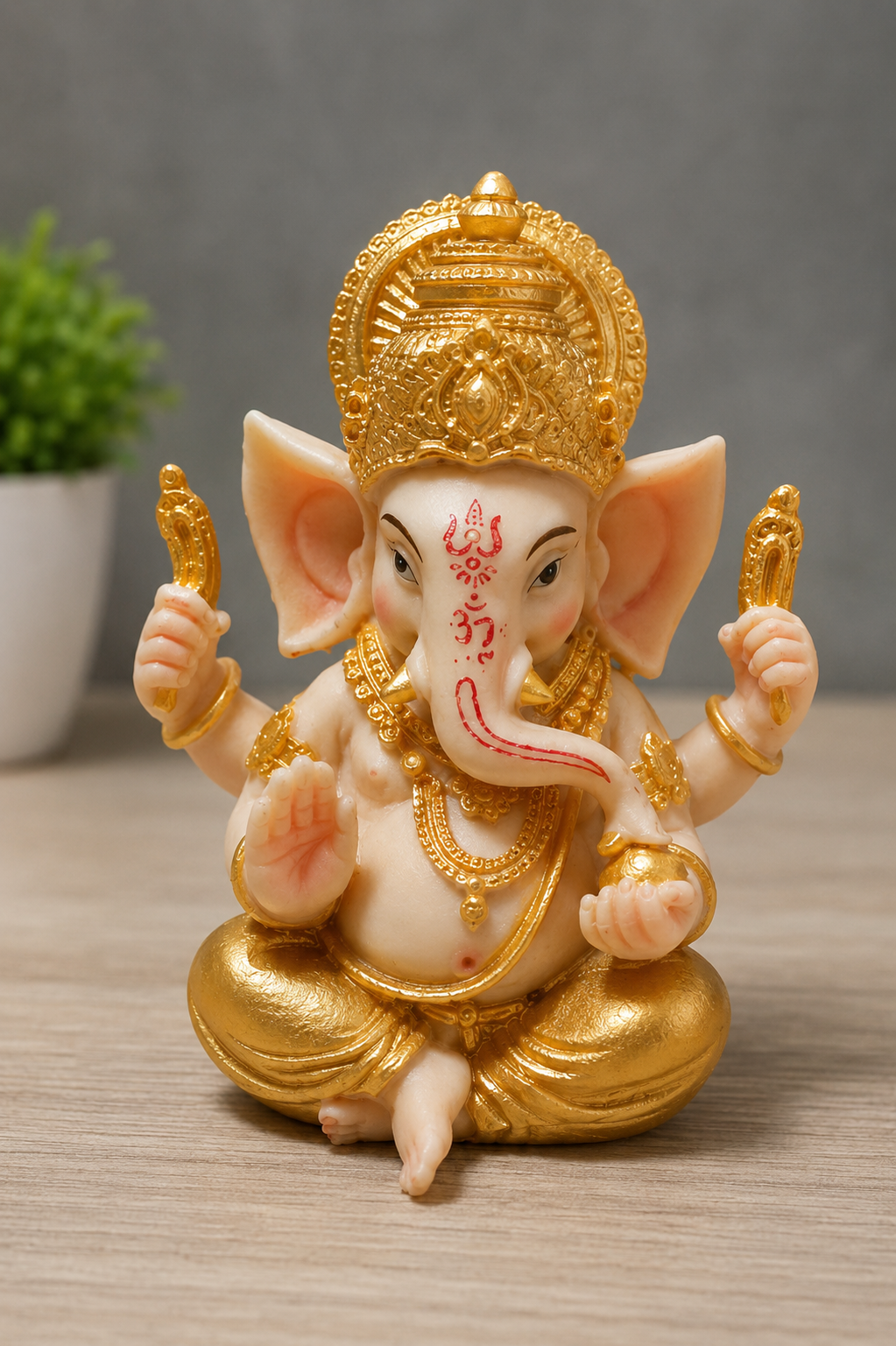 Premium Golden Ganesh Idol for Car Dashboard & Home Temple (9 cm)