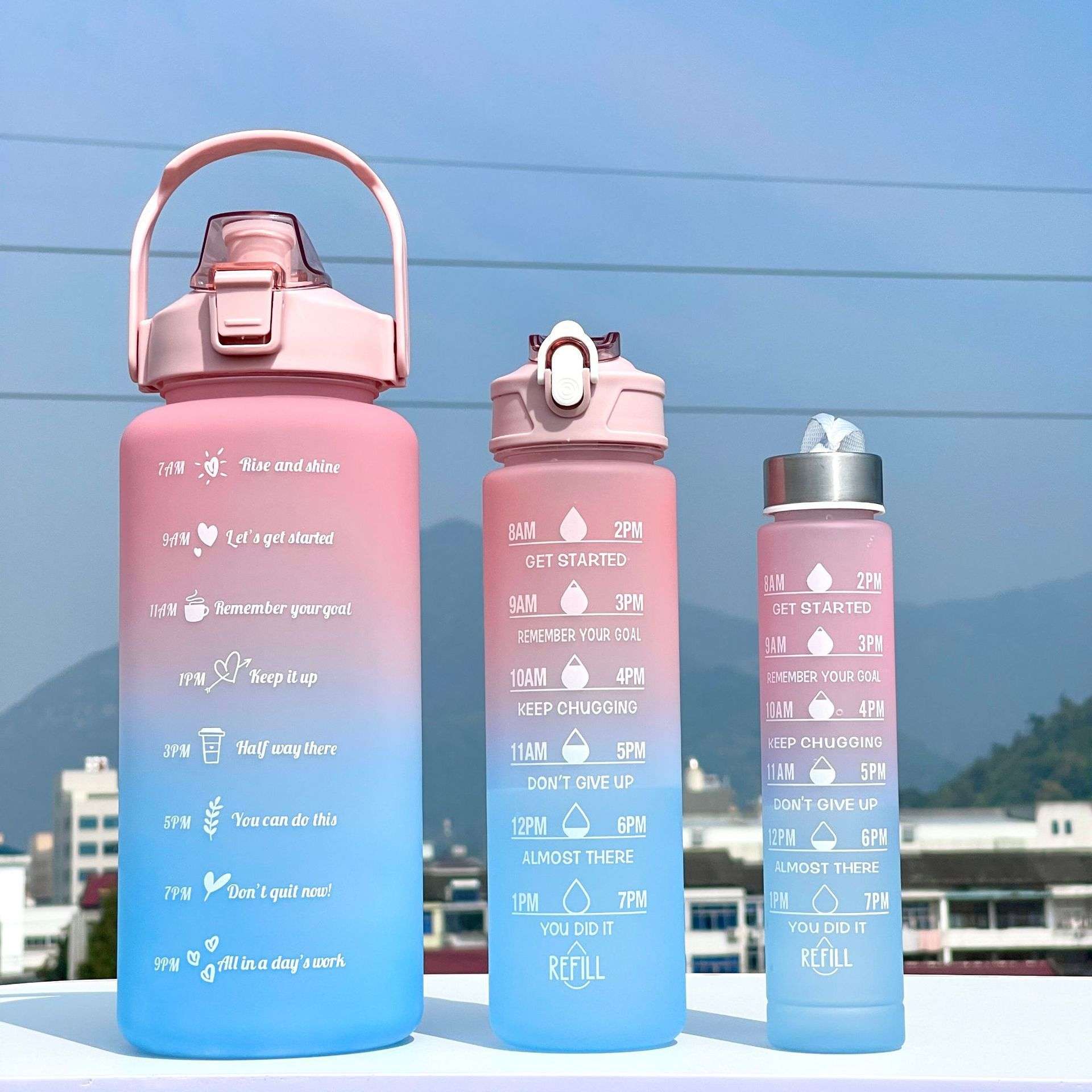 3 Pcs Pack Large Capacity Sports Water Bottles, Durable PC Material, Leak-Proof Lids, Handy Handles, Uncharged, for Outdoor & Indoor Fitness