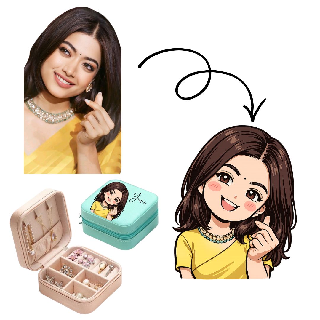 Custom Shin-chan Style Portrait Jewelry Box – Personalized Cartoon Photo Illustration Travel Organizer (Random Color) | Cute Gift for Girls & Women