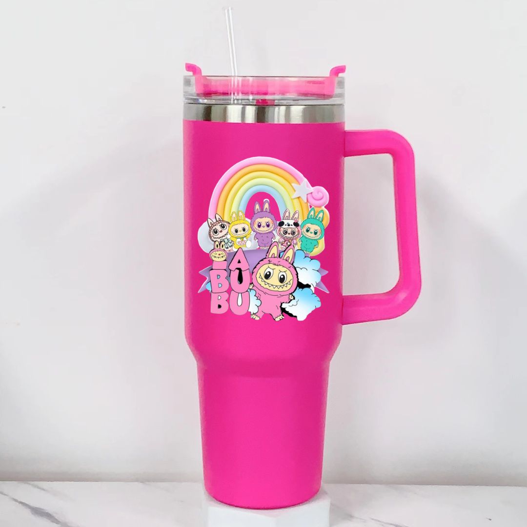 Customized Labubu Water Tumbler with Handle and Straw: Perfect for cartoon lovers and anyone who wants a unique drinkware