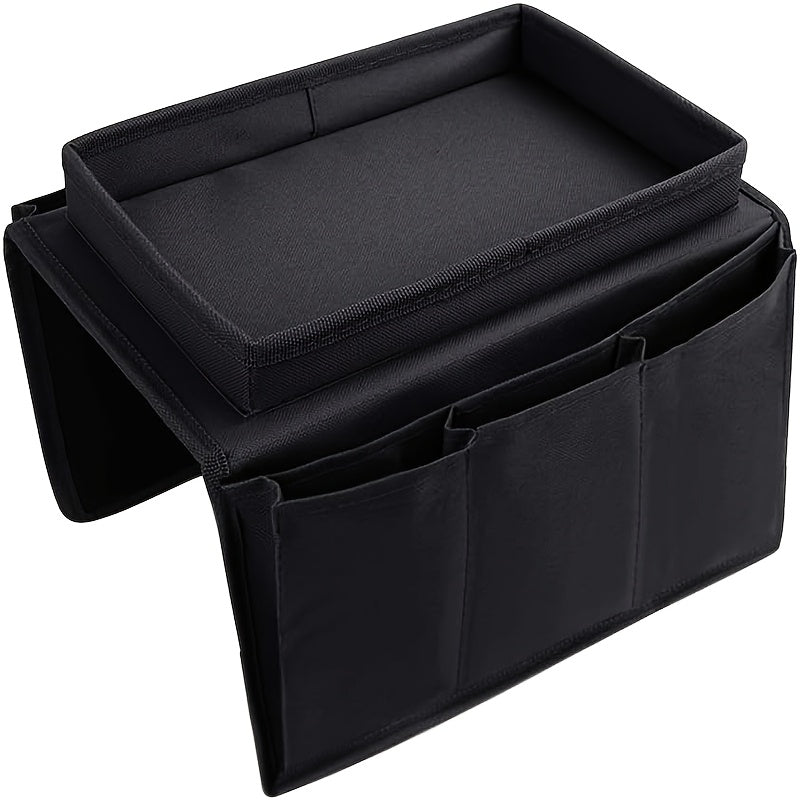 Multi-Functional Sofa Armrest Storage Organizer with Tray - Versatile Hanging Shelves for Remote Controls, Magazines, Snacks - Suitable for Various Room Types