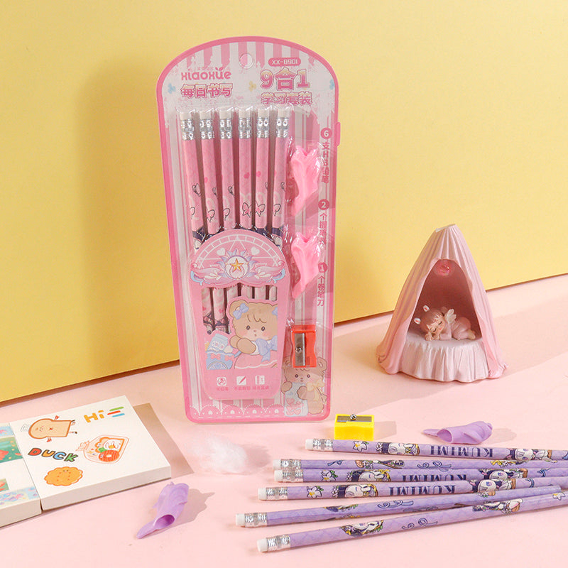 6 Pencils 2 Pencil Grip & Sharpener Gift Set Student Gift Set