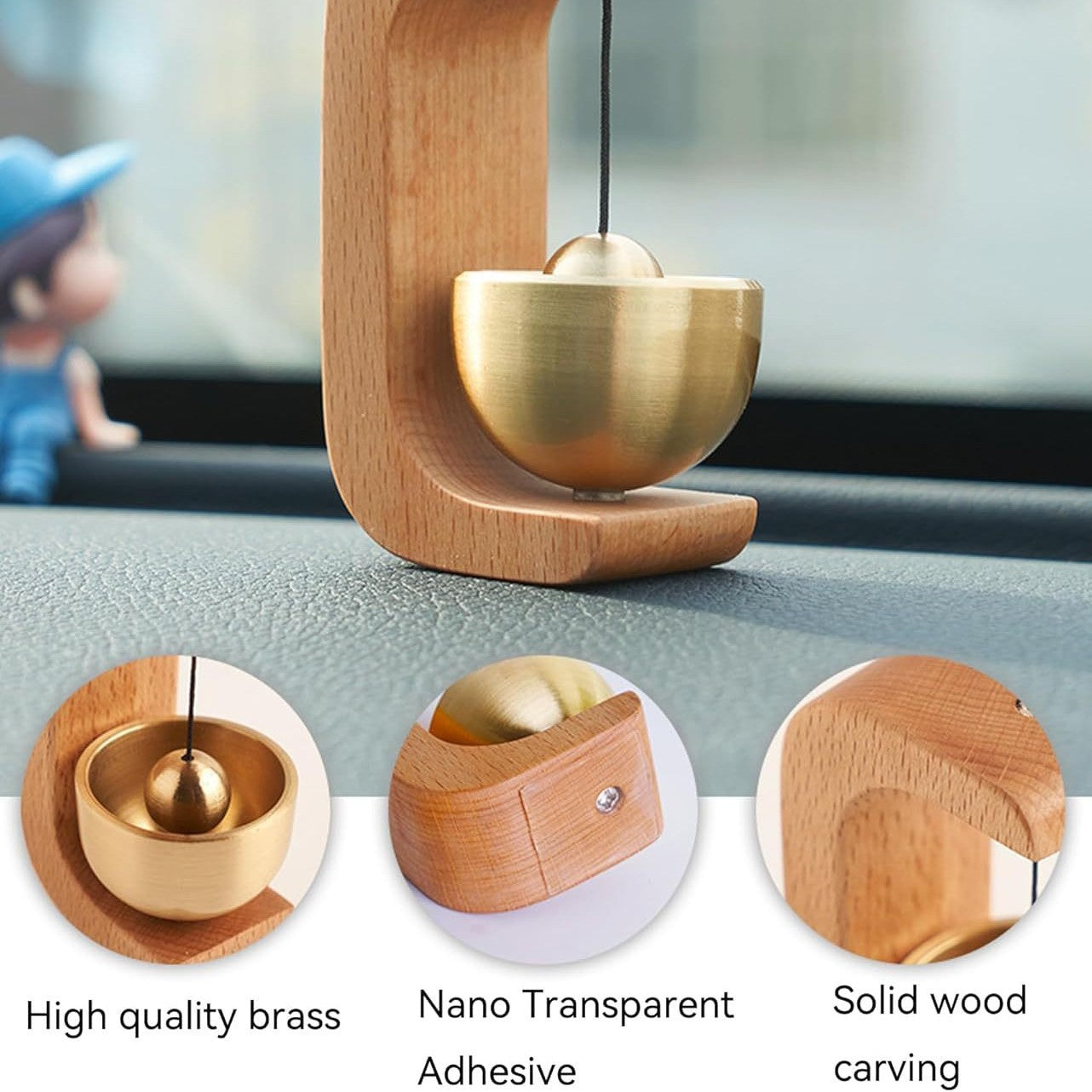 Japanese Style Musical Magnetic Wood Doorbell, Shopkeepers Bell for Door Chime Magnet for Fridge Door Small Doorbell With Brass Bell