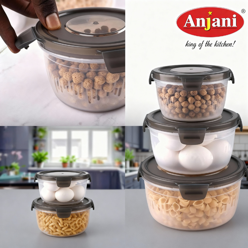 Anjani 3-Piece Food Storage Container Set – Airtight, BPA-Free Plastic Kitchen Organizer for Pantry & Fridge