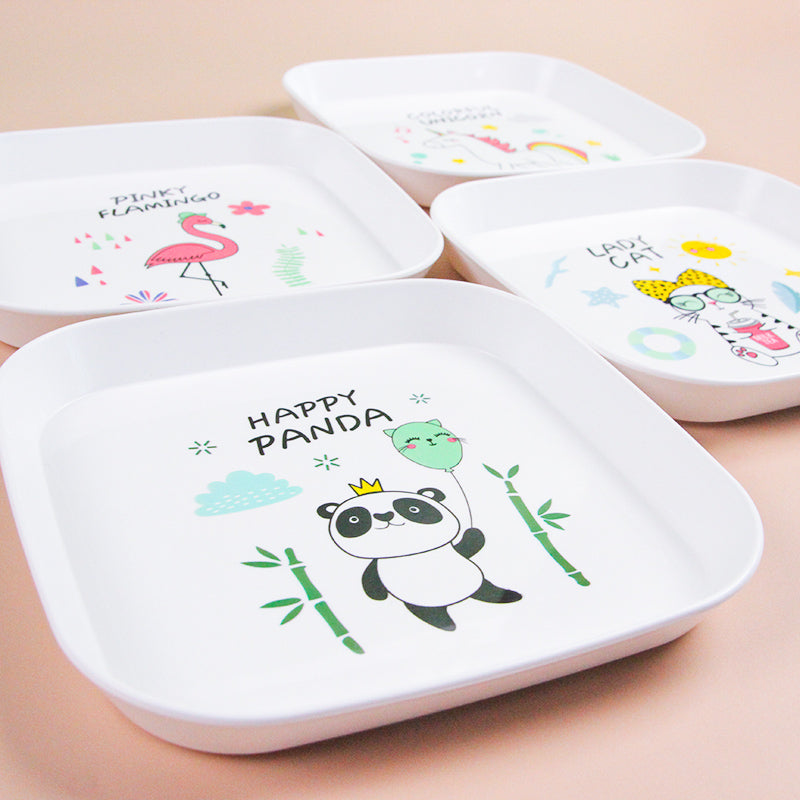 Animal Square Food Plate with Stand – 8 Pc Set of Decorative Ceramic Dining Plates