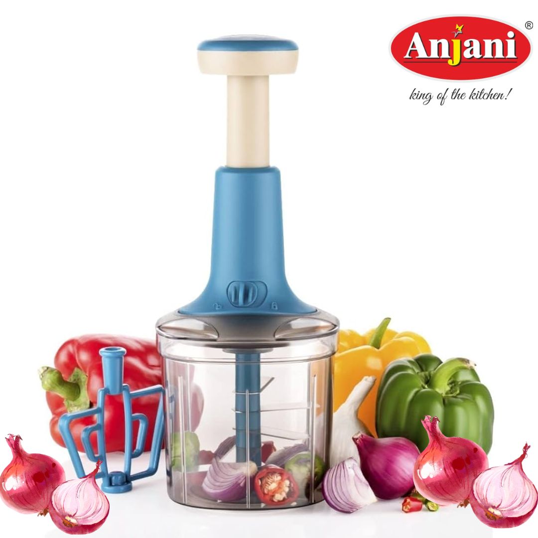 Anjani 1000ml Super Fast Vegetable Chopper – Heavy Quality Manual Hand Press Chopper with Super Sharp Stainless Steel Blades for Fine Chopping (Pack of 1)