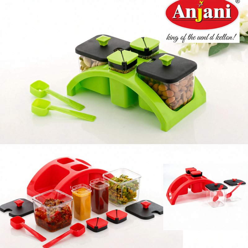 Anjani Premium 2x2 Square Spice & Pickle Jar Set – Airtight Storage for Kitchen Essentials (Random Color-Pack of 1)