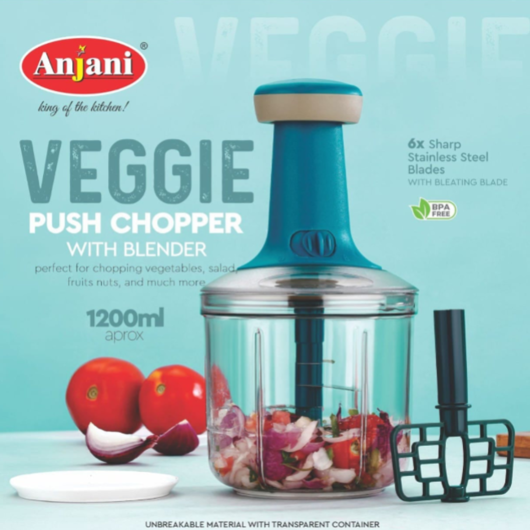 Anjani 1200ml Push Multi-Purpose Vegetable Manual Chopper (Random Color – Pack of 1)