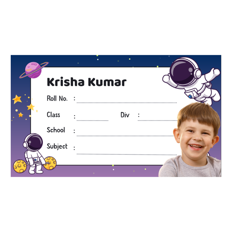 Astronaut Theme Customized Name Labels for Kids – 24 School Book Stickers