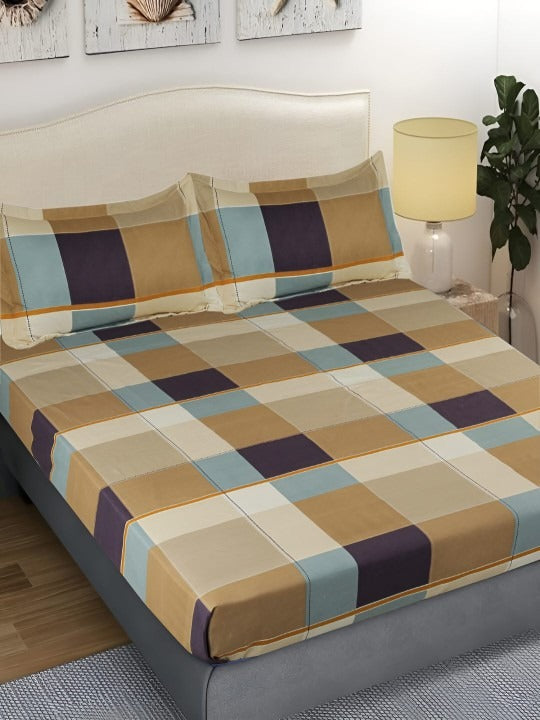 Modern Multi-Color Checkered Bedsheet Set – Soft Cotton Feel with Pillow Covers – Double Bed Size