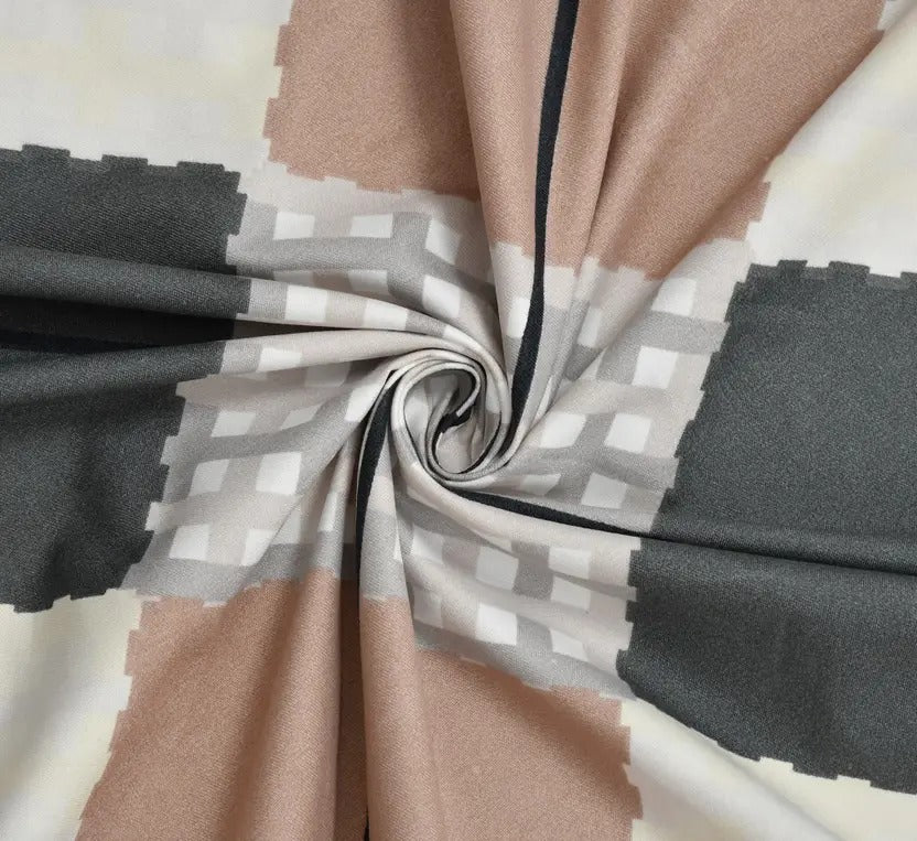 Contemporary Block Style Bedsheet – Neutral Palette with Pillow Covers – Double Size