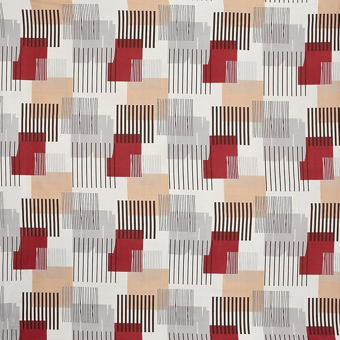 Urban Grid Geometric Bedsheet Set – Maroon, Beige & Grey Abstract Design – Double Bed Bedsheet with Pillow Covers