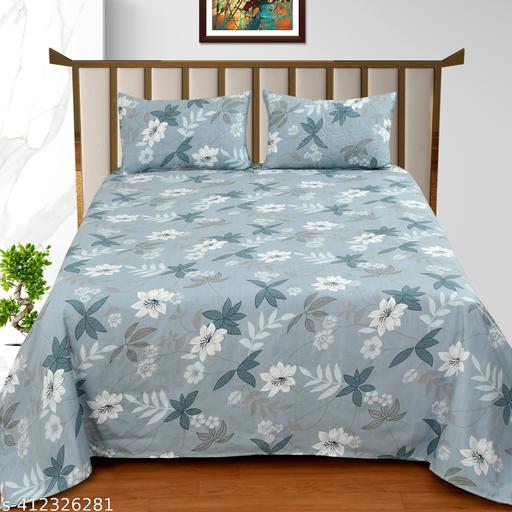 Premium Floral Printed Bedsheet Set – Soft Cotton Feel with 2 Pillow Covers – Elegant Pastel Blue Design