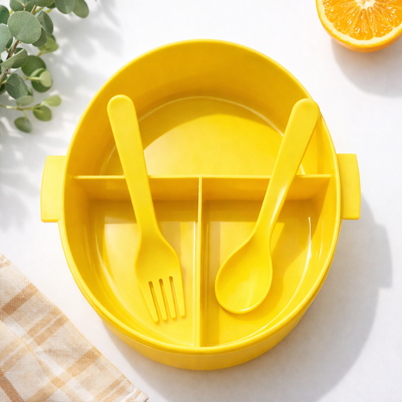 Baby Chick Bento Lunch Box with 3 Compartments – Cute Kids Plastic Tiffin Box with Spoon & Fork | School & Travel Lunch Box