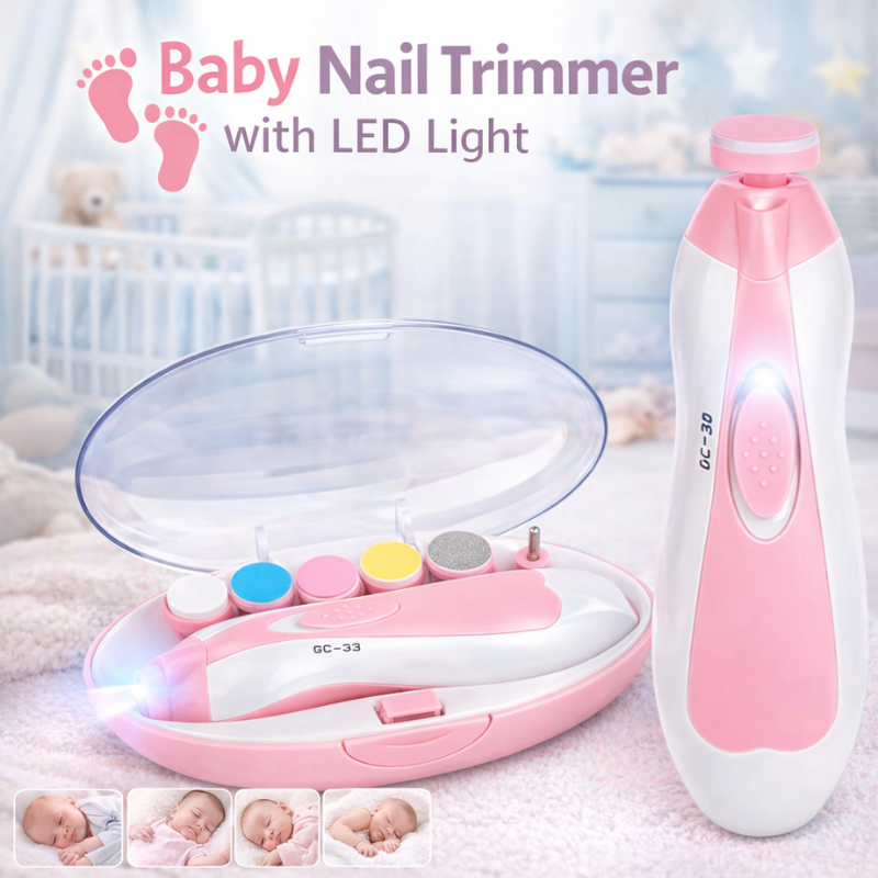 Baby Nail Trimmer with LED Light – Electric Nail Care Kit for Babies | Safe & Gentle Nail File with Attachments-Battery Operated (Random Color-Pack of 1)
