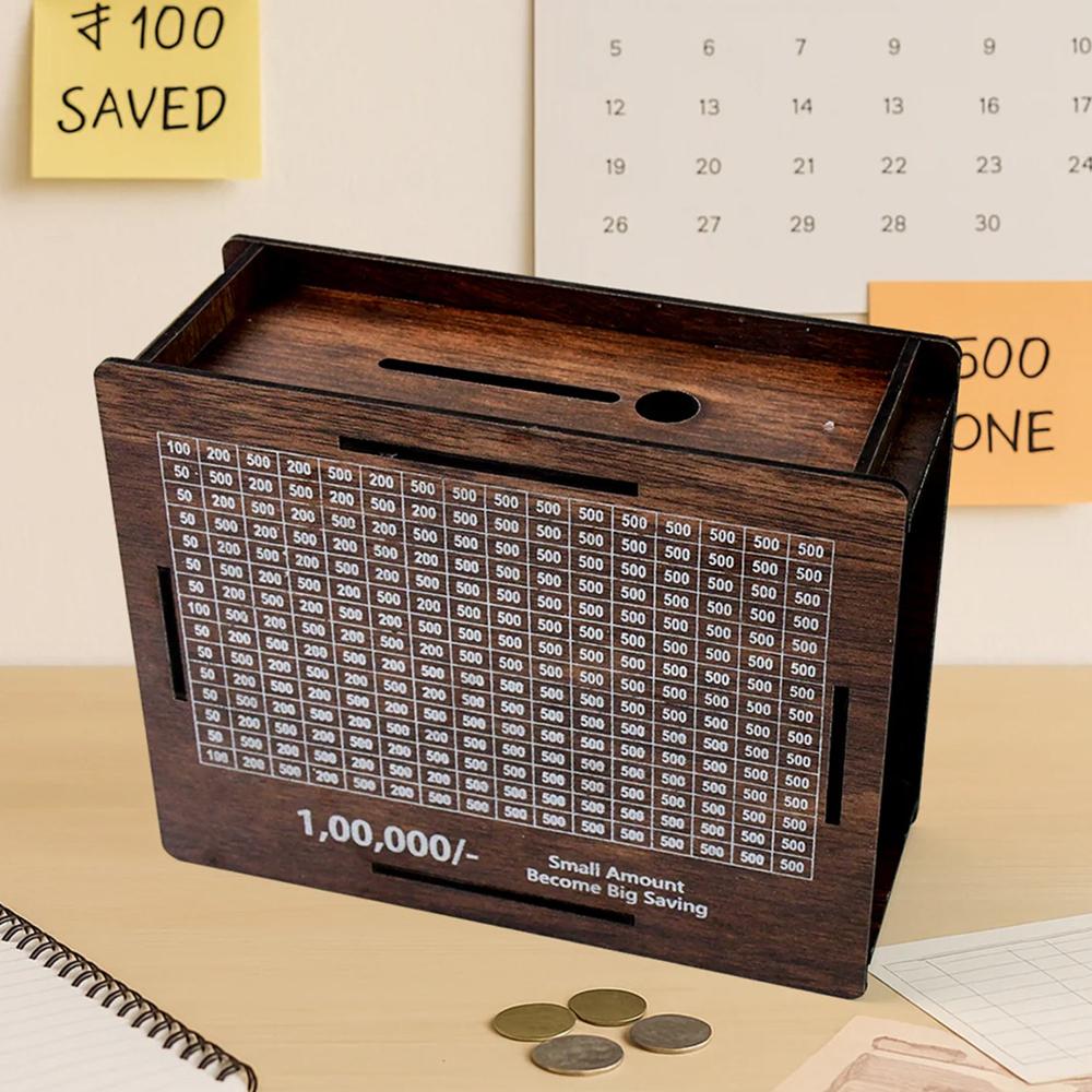 DIY Wooden Piggy Bank – Carved Coin Box for Kids & Adults, Money Saver, Donation & Savings Box (Pack of 1)