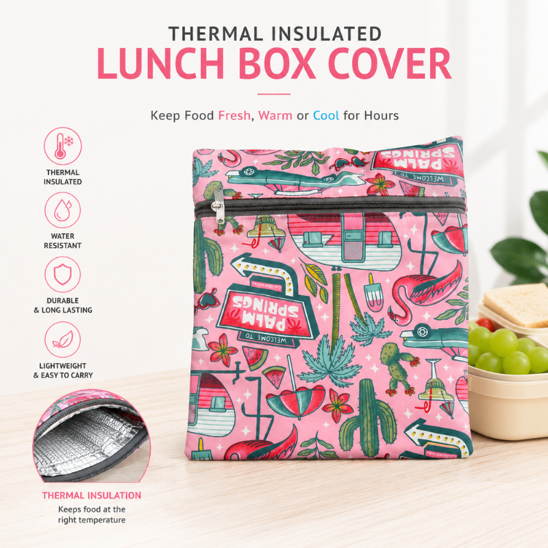 Big Thermal Lunch Pouch | Cotton Insulated Tiffin Cover Bag for Office & School (Random Design - Pack of 1)