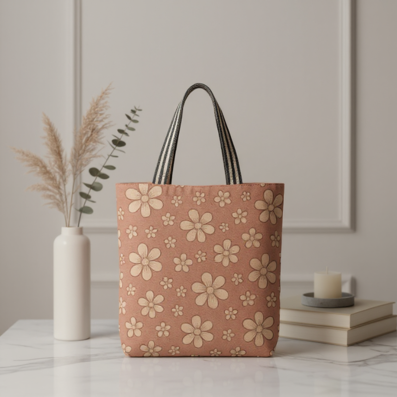 Blush Bloom Floral Carry Tote Bag – Stylish Shopping & Travel Tote for Women (Random Color)