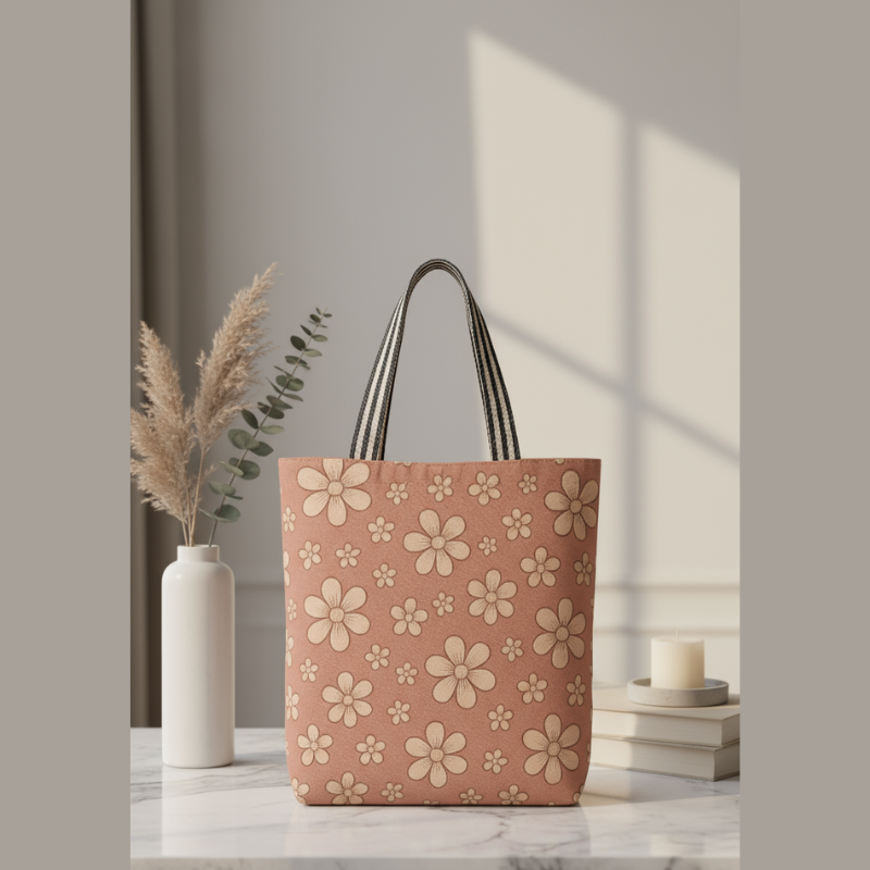 Blush Bloom Floral Carry Tote Bag – Stylish Shopping & Travel Tote for Women (Random Color)