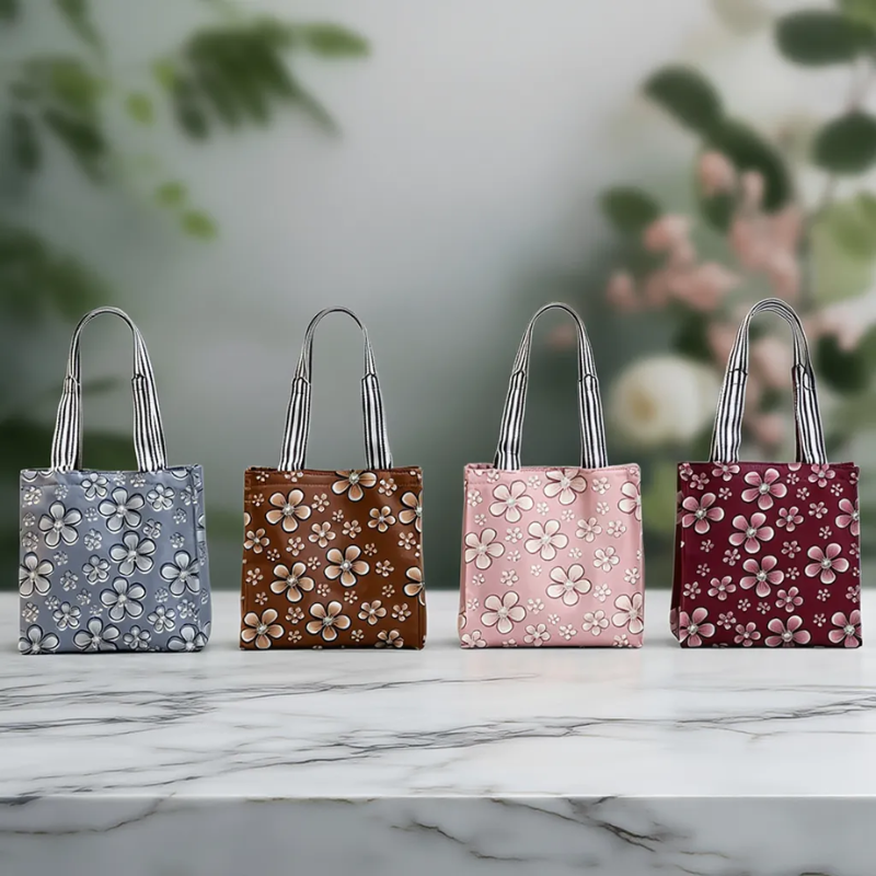 Blush Bloom Floral Carry Tote Bag – Stylish Shopping & Travel Tote for Women (Random Color-Pack of 1)