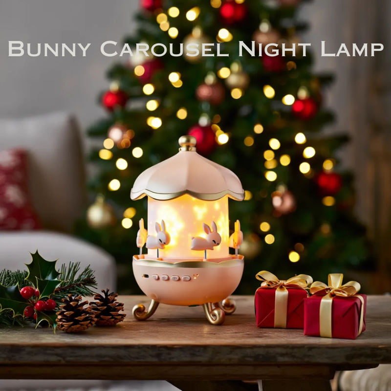 Bunny Carousel Night Lamp – Kids Star Projector with 5 Random Films & Color-Changing LED (with USB cable)